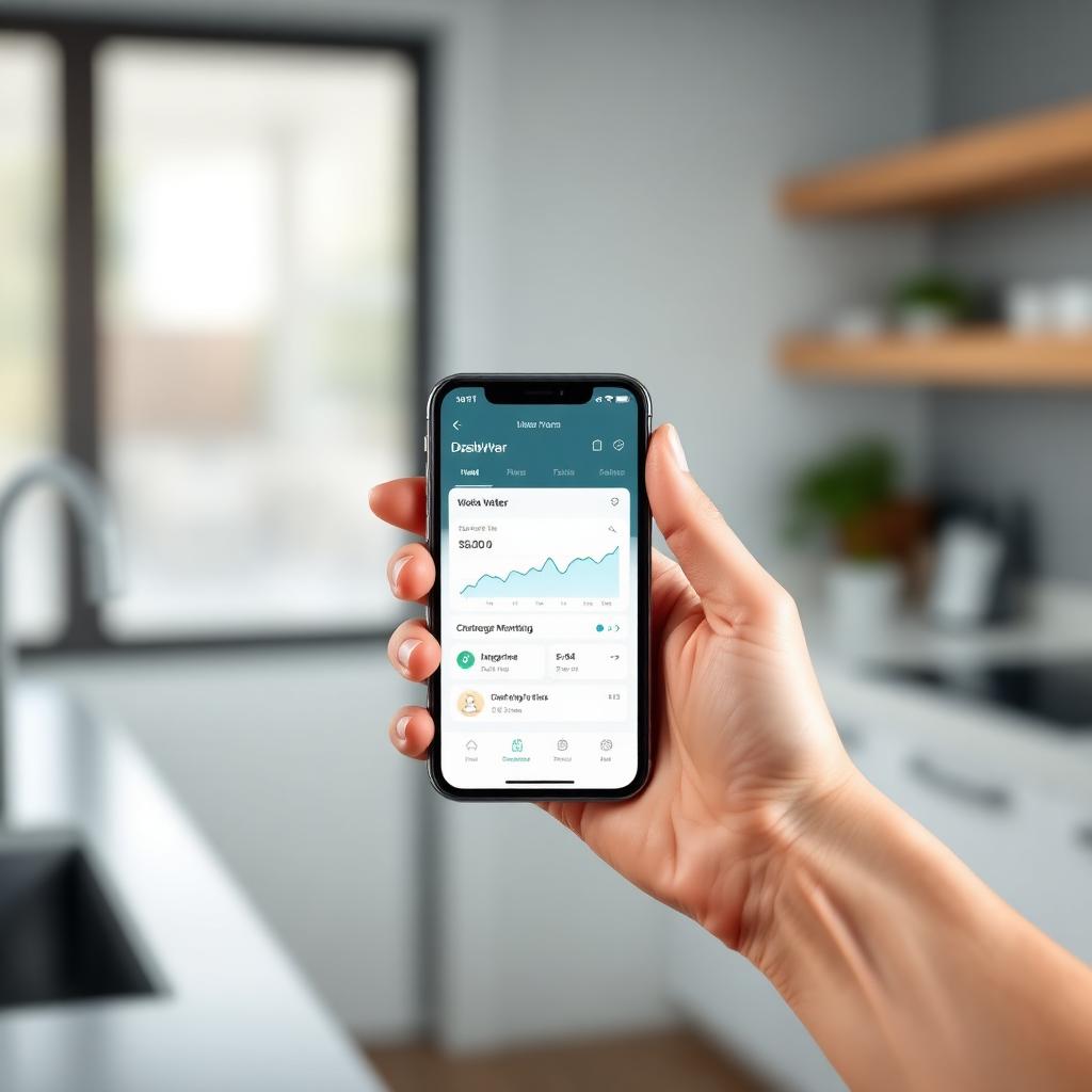 HydroLink smart water monitoring app dashboard on a smartphone