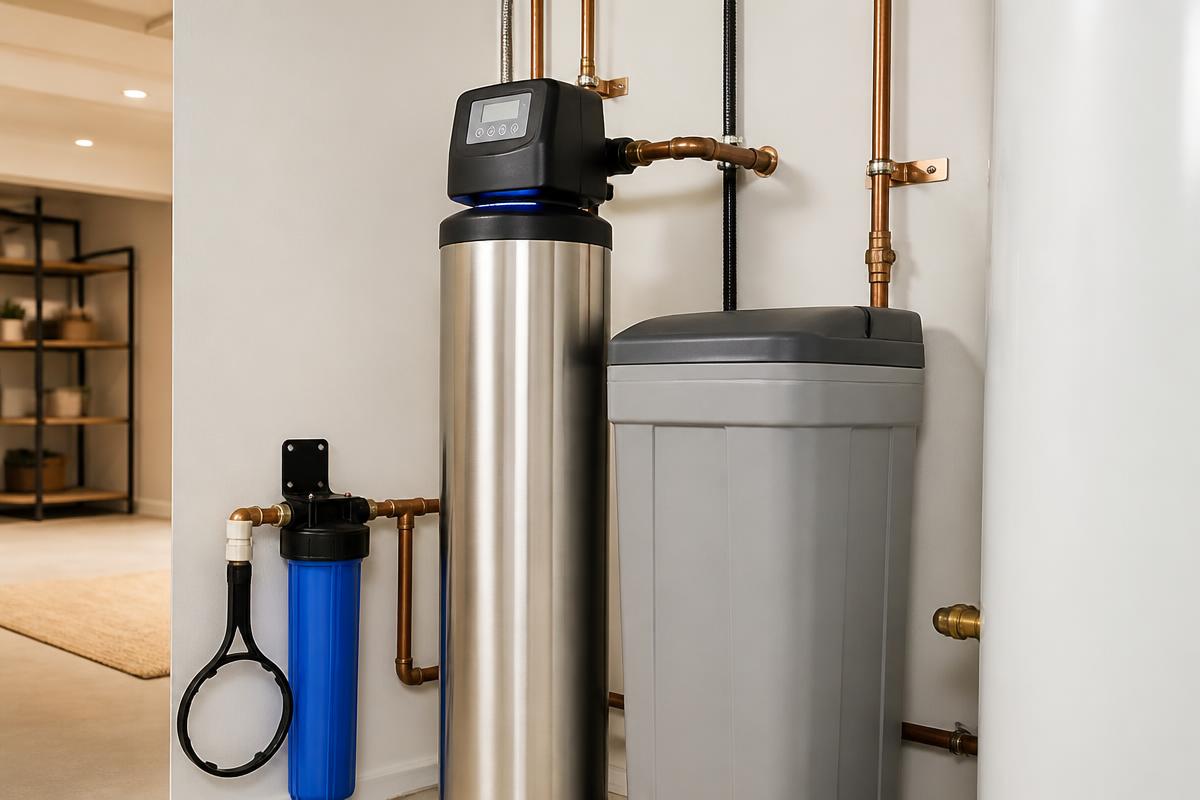 Sioux Falls iron and specialty water filter system installed in a home utility room