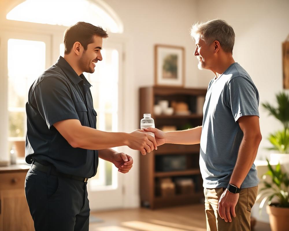 EcoWater technician servicing a water softener in a Sioux Falls basement